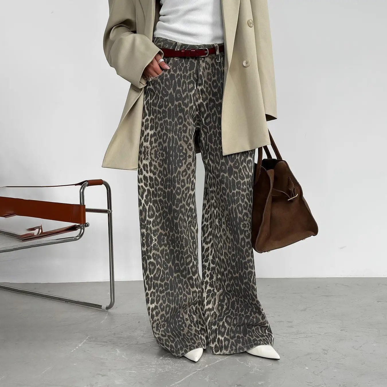 Elegant Loose Slim High Street Leopard Jeans