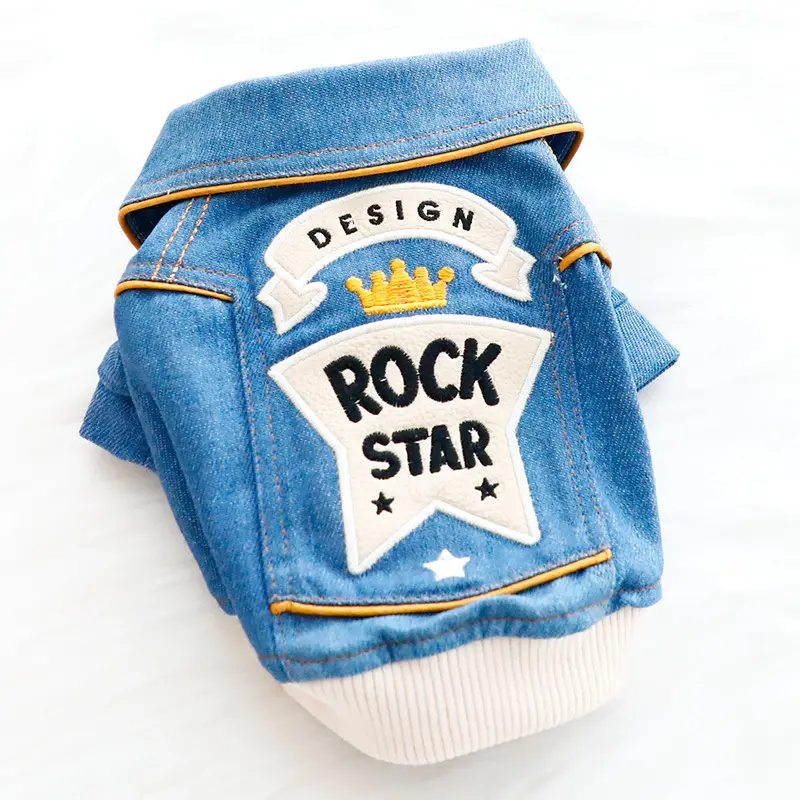 Handsome Rock Embroidered Denim Cute Coat Small Dog Teddy Pet Clothes