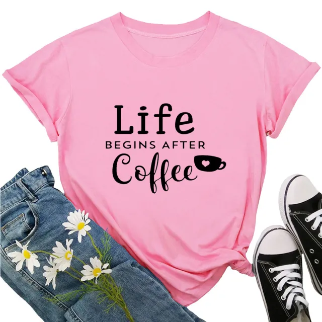 Letter Loose Round Neck T shirt Pink - Shop at LoveMi