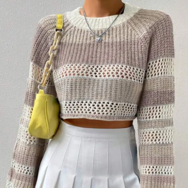 Contrast Color Striped All matching Pullover Women's Sweater Dark Khaki Cloth Stripes - Shop at LoveMi