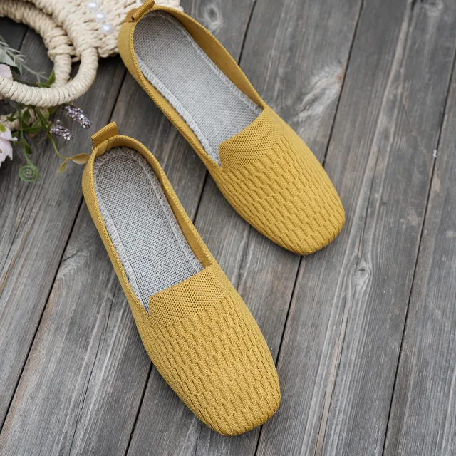 Knitted Soft Bottom Braided Shoes Breathable Low cut Yellow - Shop at LoveMi