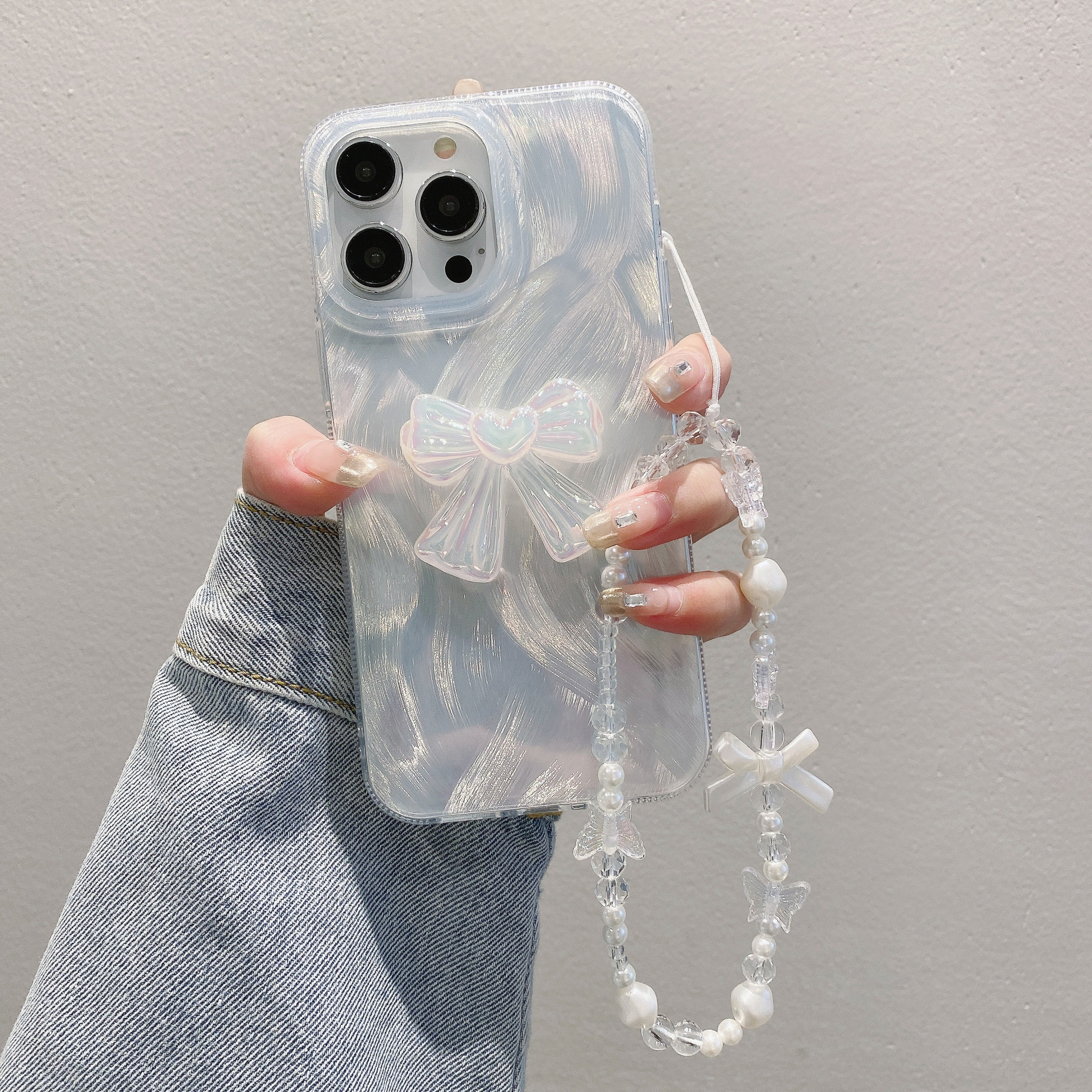 Luxury Feather Yarn Bow Knot Chain Phone Case