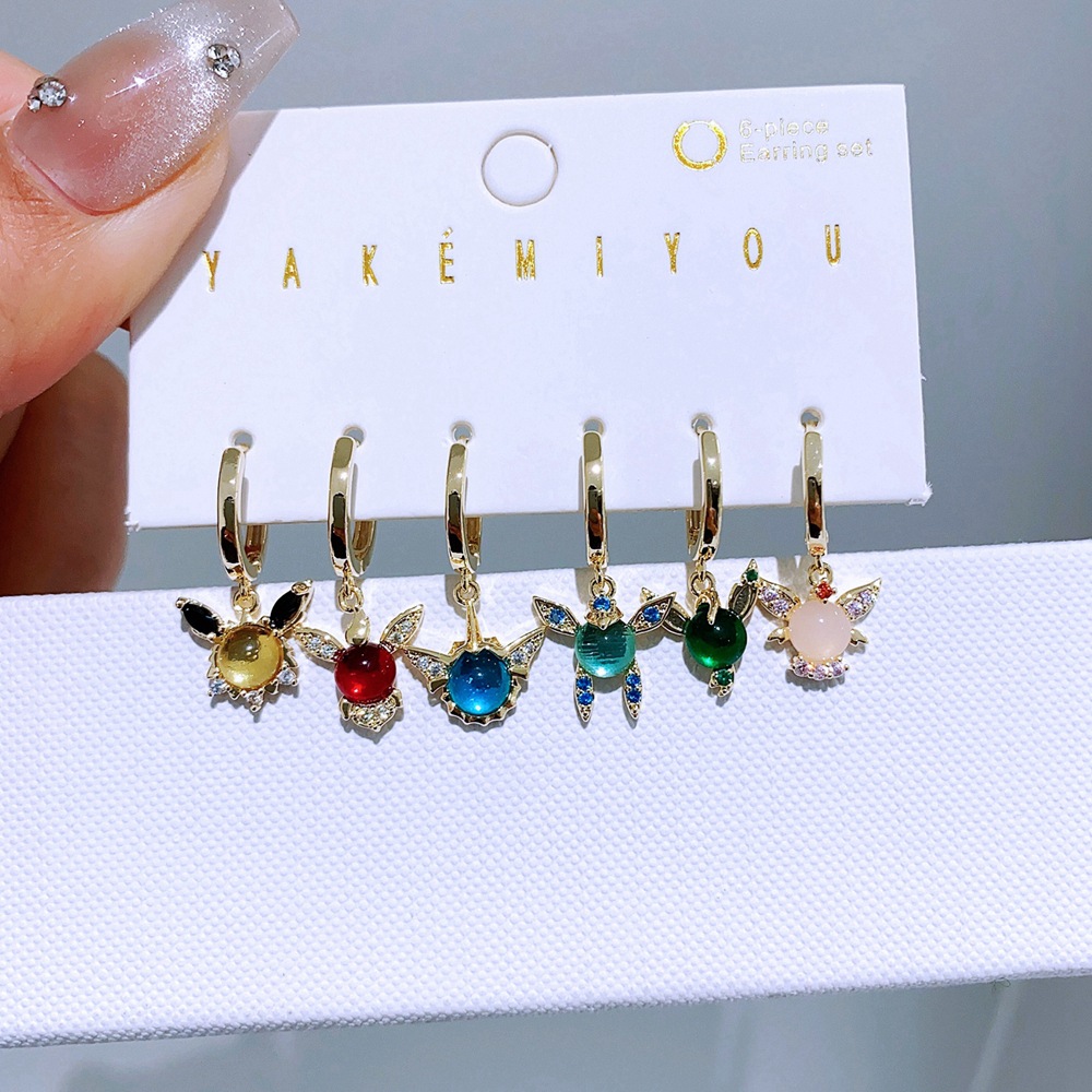 Anime Earrings 6-piece Set Special-interest Design Colorful Cartoon Elf Ear Clip Suit
