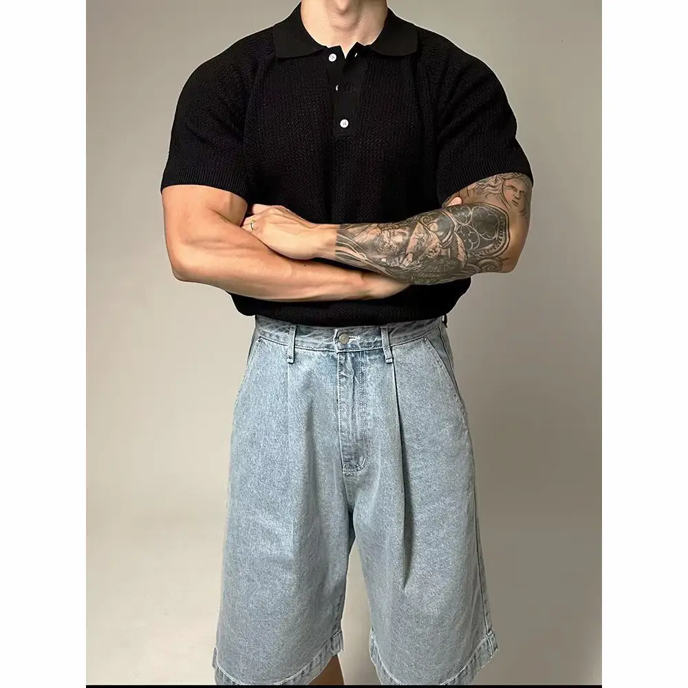 Summer Short-sleeved Sweater Men's Honeycomb Hollow