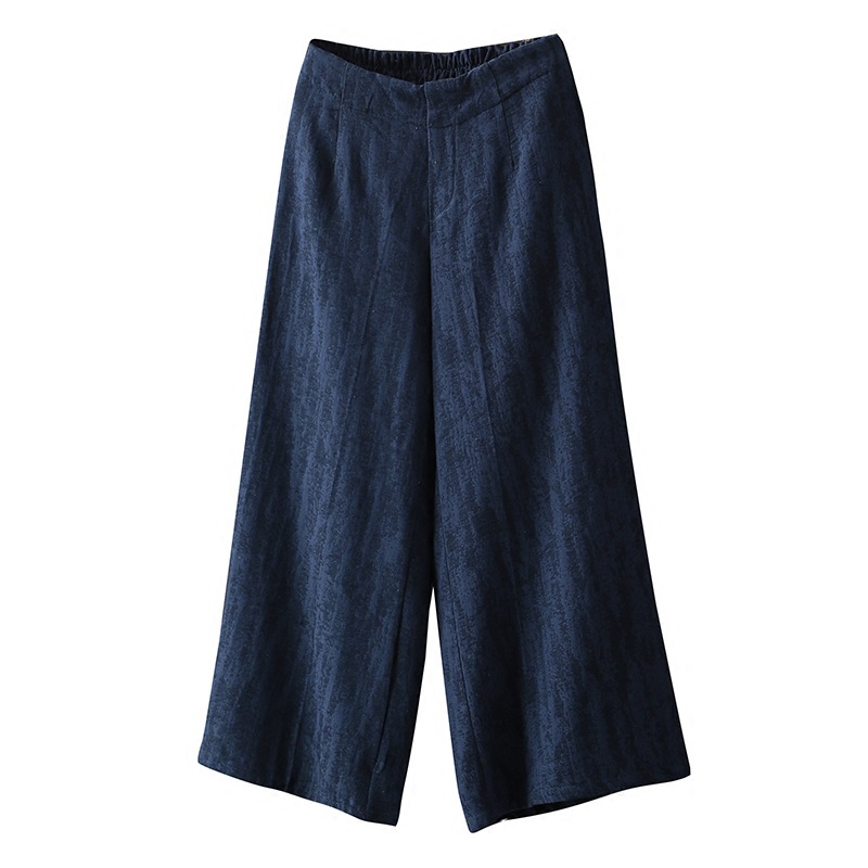 Elastic Waist Cotton And Linen Cropped Wide-leg Pants