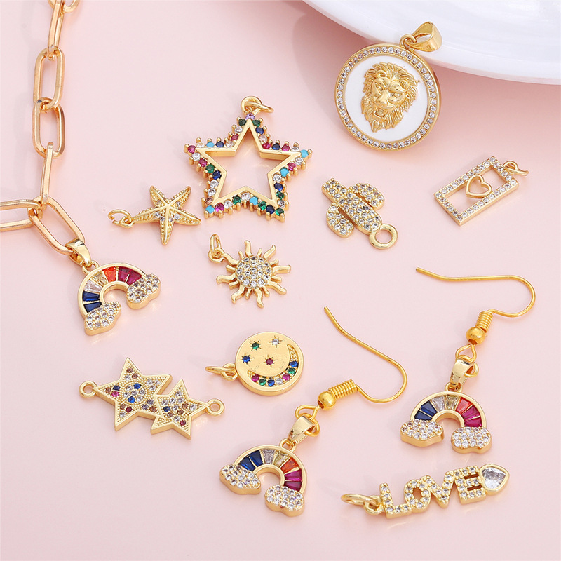 Copper Inlaid Zircon Five-pointed Star Face Alloy Pendant Diy Homemade