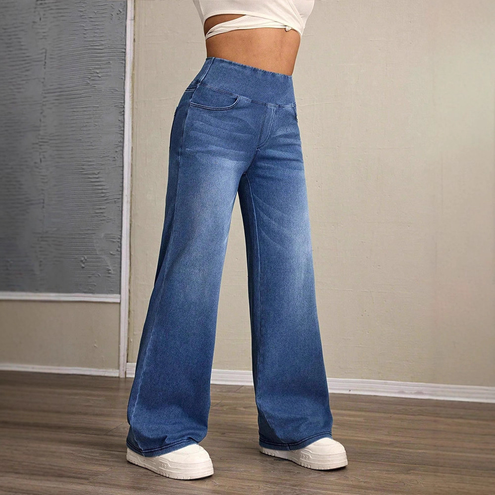 Loose Oversized Retro High-waisted Stretch Denim Wide-leg Pants - Image 4