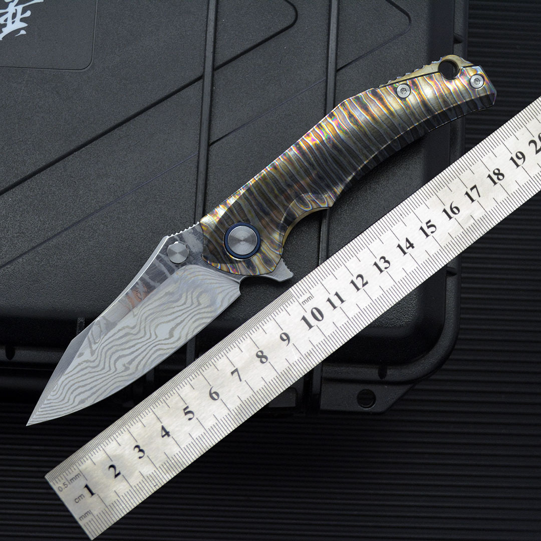 Anker Titanium Alloy Damascus Steel Outdoor Camping Folding Knife