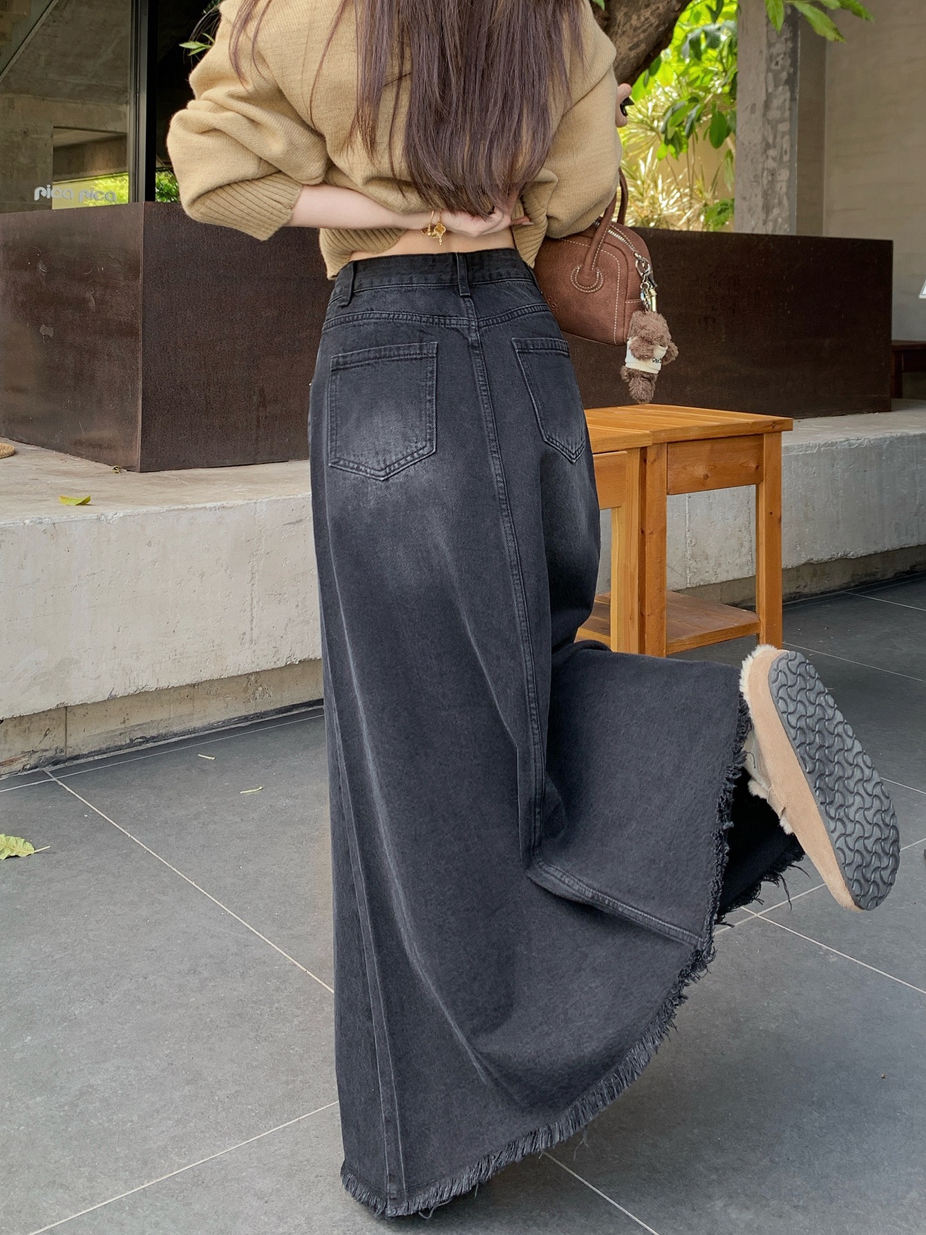 Spring And Autumn Korean Style High Waist Denim Midi Skirt Women's Retro Washed Frayed Edges 9b5eb04d Ab53 473f 90ea 32fa0f67fed6