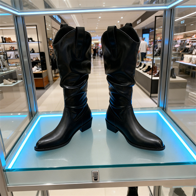 Chunky Heel Suede Riding Boots