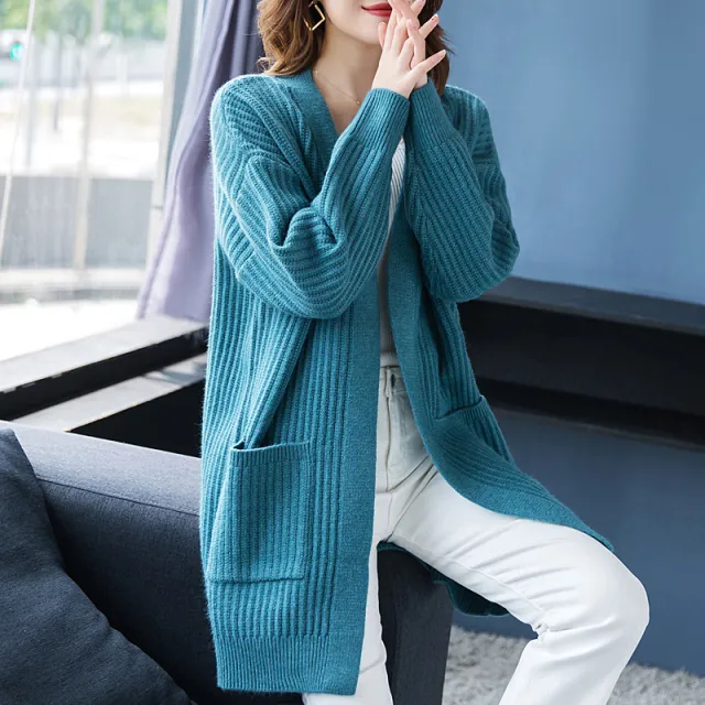 Loose Knitted Shawl Versatile Sweater Coat Women's Blue - Shop at LoveMi