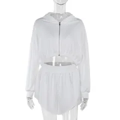 Female Autumn Leisure Fleece And Shorts Suit - White - View 1