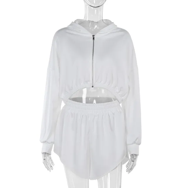 Female Autumn Leisure Fleece And Shorts Suit White - Shop at LoveMi