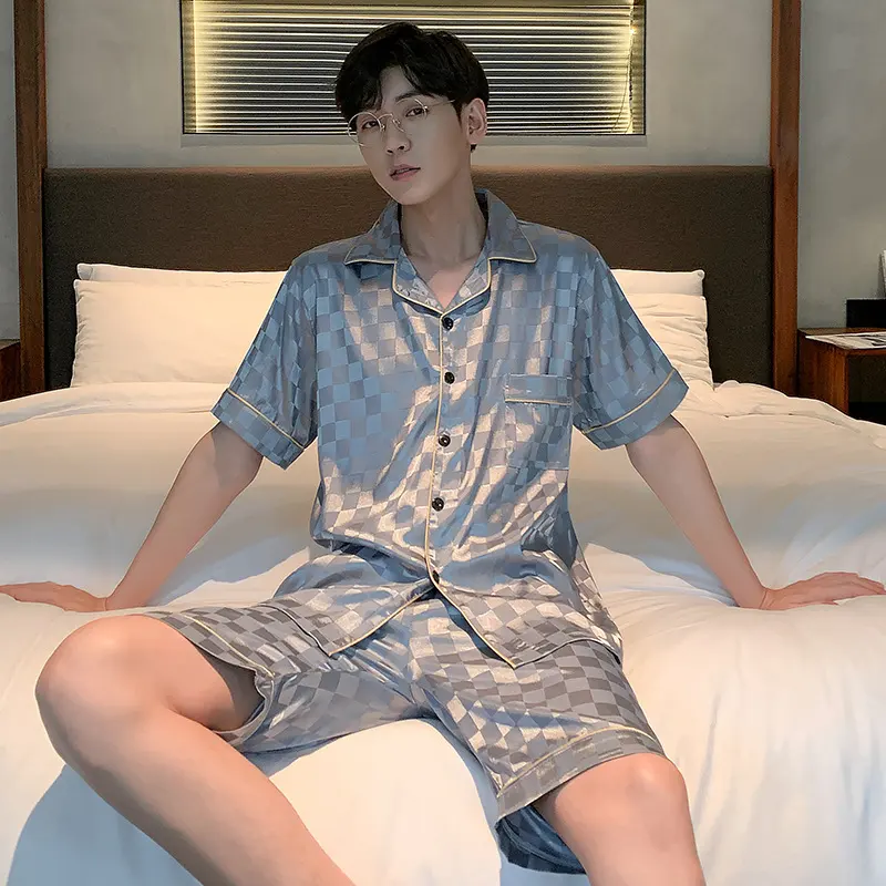 Men's Pajamas Summer Ice Silk Thin Short Sleeve Plus