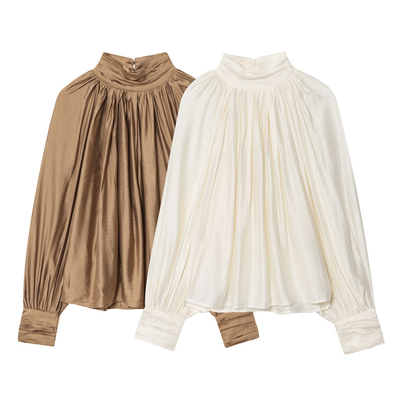 Stylish And Elegant Womens Long-sleeve Draped Shirt Top