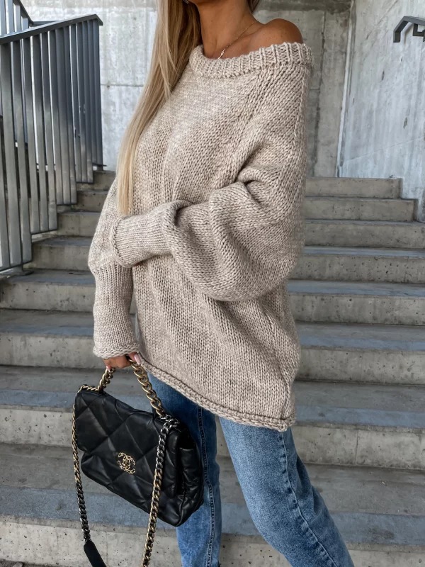 Strapless Round Neck Pullover Knitting Temperament Commute Loose Sweater