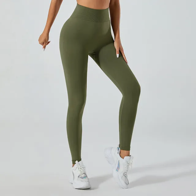No Embarrassment Line Yoga Pants Women's High Waist Hip Lift Peach Hip Stretch Leggings Army Green - Shop at LoveMi