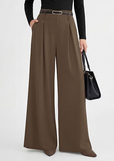 Women's slimming pleated pants – khaki colorway full length view
