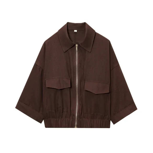 Women's New Ramie Blend Zip Jacket Brown - Shop at LoveMi