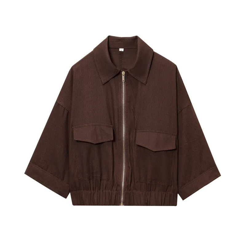 Women's New Ramie Blend Zip Jacket - Brown