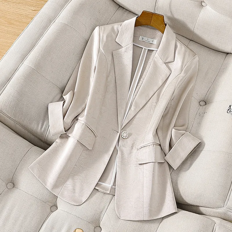 Satin Suit Jacket For Women Spring And Summer Elegant High Sense Small Casual Suit Top - Apricot