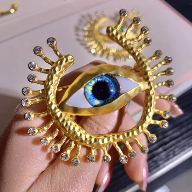 European And American Retro Devil's Eye Brooch Matte Gold Blue Devil'S Eye - Shop at LoveMi