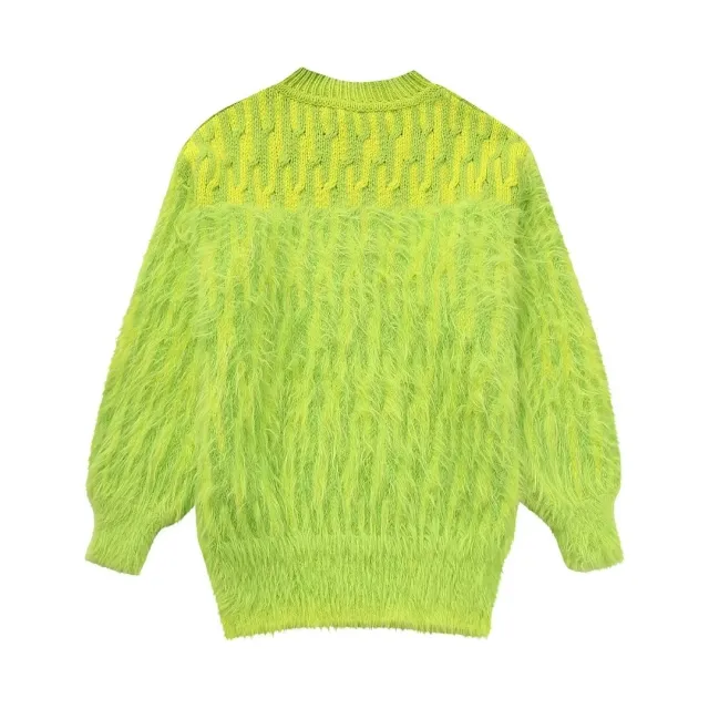 Women's Jacquard Sweater With Sleeves Fluorescent Green - Shop at LoveMi