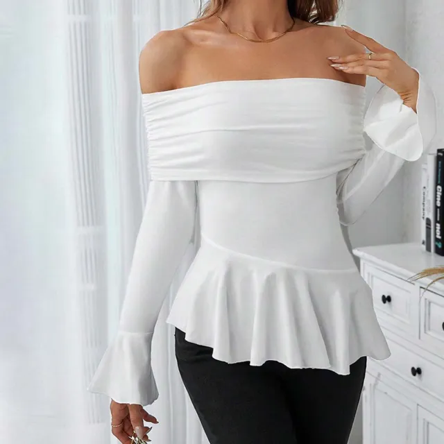 Women's Intellectual Style T shirt With One shoulder Neckline Slim Fit For Autumn And Winter, Highlighting Figure And Temperament White - Shop at LoveMi