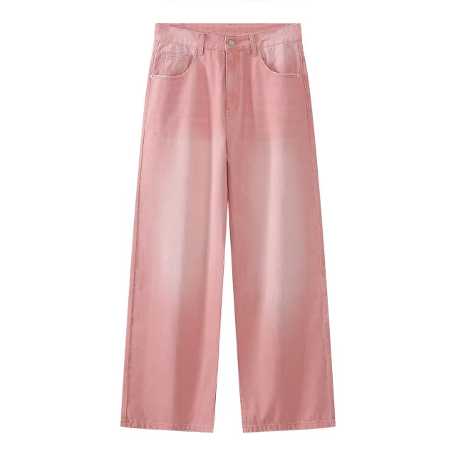 Retro Colored Series Wide Leg Pants Straight Loose Women Pink - Shop at LoveMi