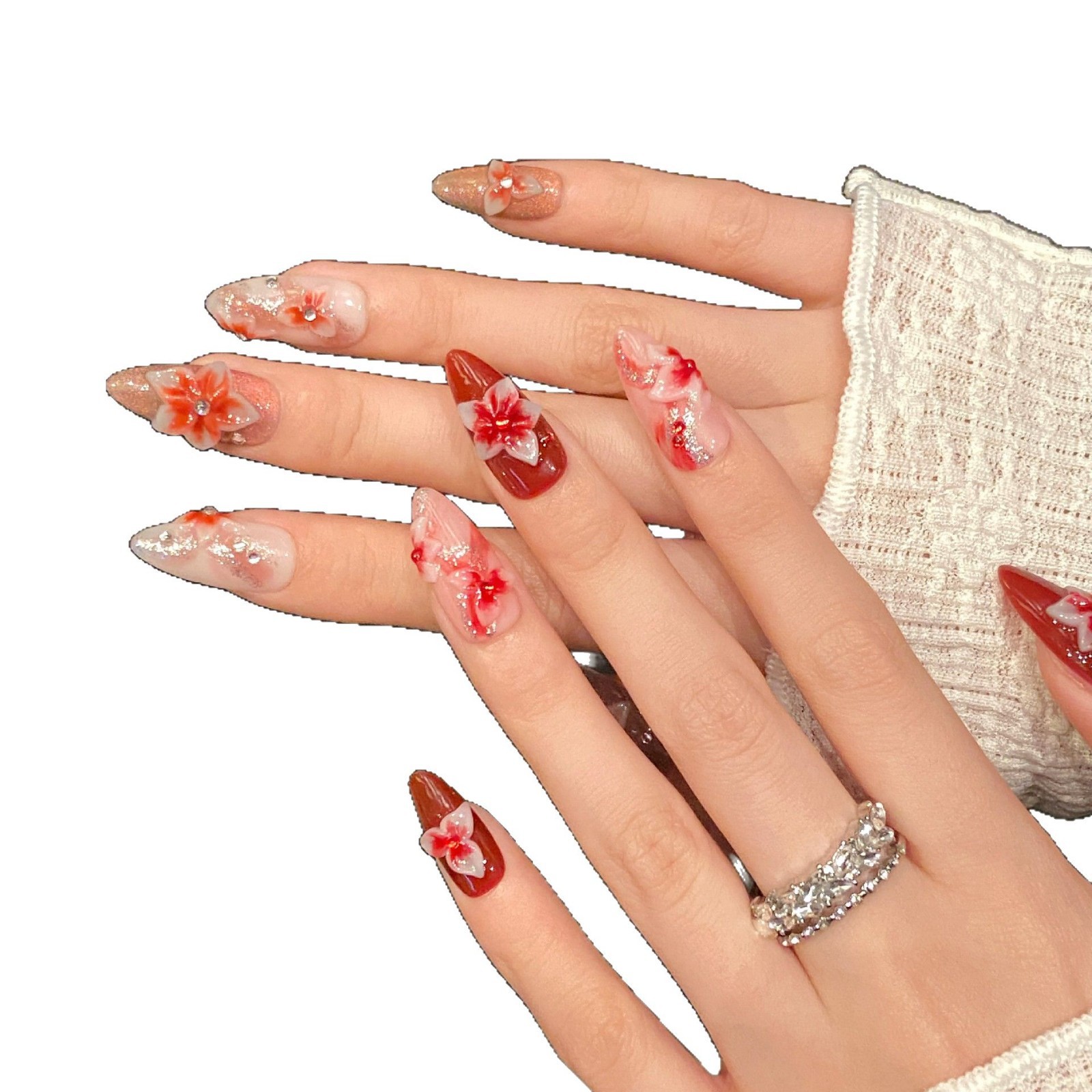 Creative Demonic Flower 3D-carved, Hand-painted Wearable Nails