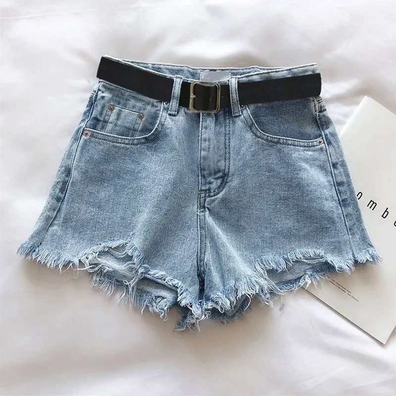 Fashion Leisure Ripped Denim Shorts For Women - Blue
