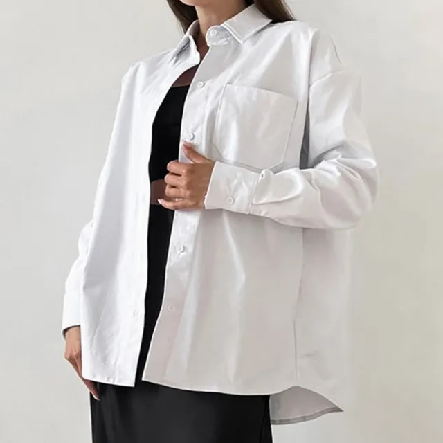 Women's Elegant Simple Solid Color Loose Fit Blouse White - Shop at LoveMi