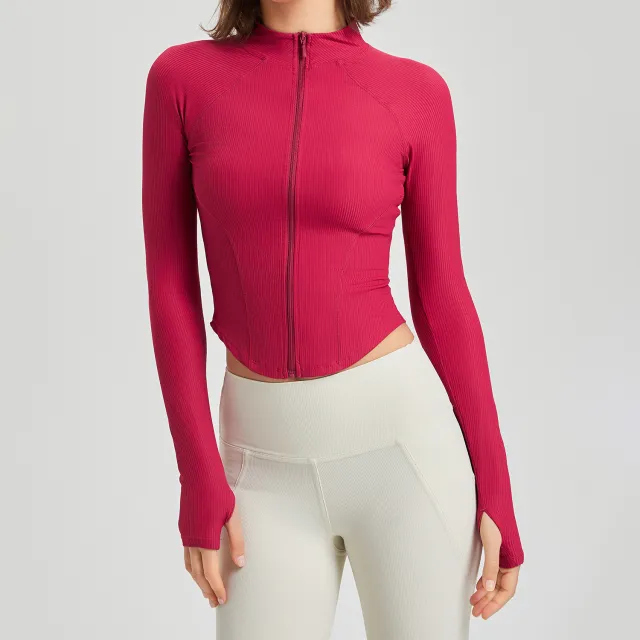 Shaping Yoga Clothes Women's Casual Jacket Long sleeved Zipper Skin friendly Sports Fitness Top Wild Berry - Shop at LoveMi