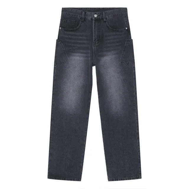 Personalized Pocket Korean Fashion Type Loose Straight Hip Hop Black - Shop at LoveMi
