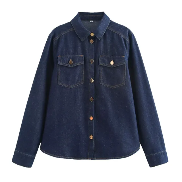 Soft Pocket Trim Button Denim Shirt Picture Color S - Shop at LoveMi