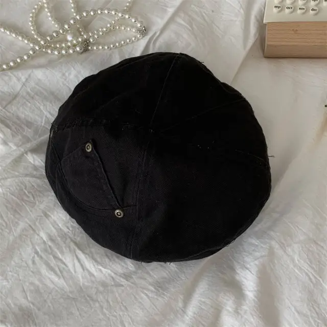 Women's Retro Washed Denim Beret Black - Shop at LoveMi