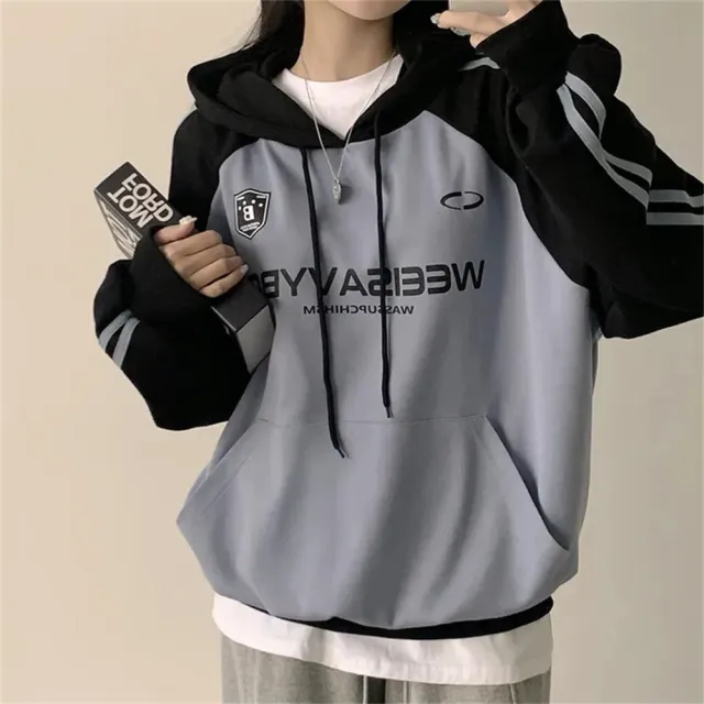 Thin Stitching Velvet Padded Hooded Sweatshirt Women Black Blue Plush Style - Shop at LoveMi