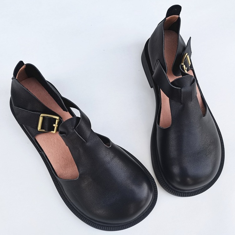 Genuine Leather Chunky Shoes Vintage British Style Cowhide Soft-Soled Handmade Single Shoes