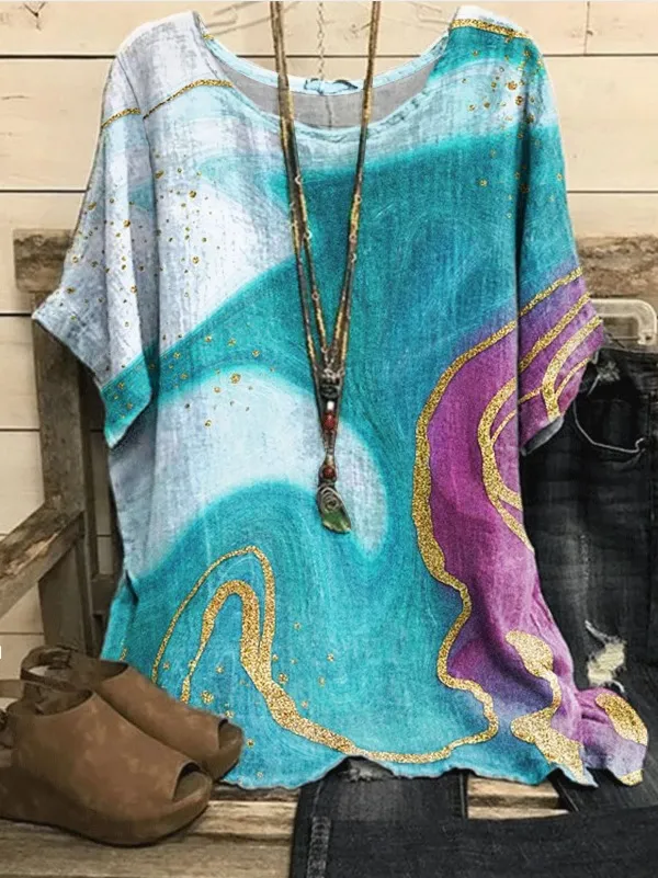 New Casual Loose Printed Crew Neck Top Figure 36 - Shop at LoveMi