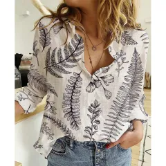 Linen Cotton Washed Single-breasted Long Sleeve Shirt For Women - Tmc8294 - View 1