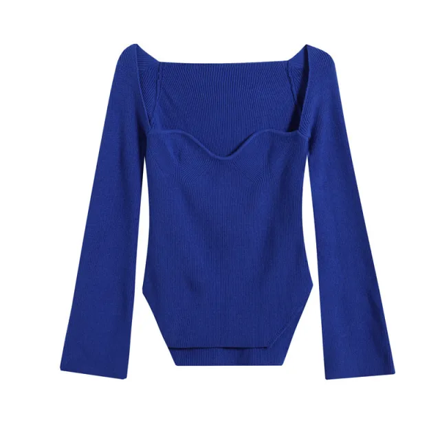 Stretchy Off shoulder Base Layer Knit Sweater Women's Top Blue - Shop at LoveMi