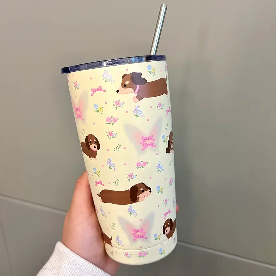 Cute Cartoon Floral Stainless Steel Water Cup