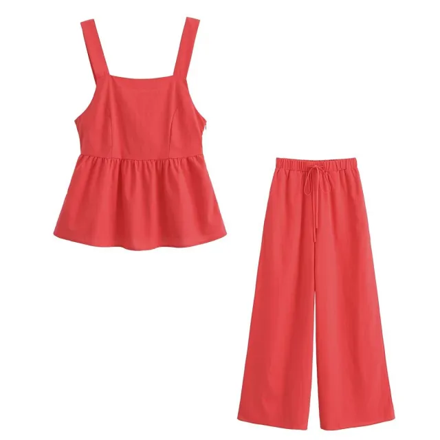 Summer Women's New Red Sleeveless Top And Trousers Two piece Set Red - Shop at LoveMi