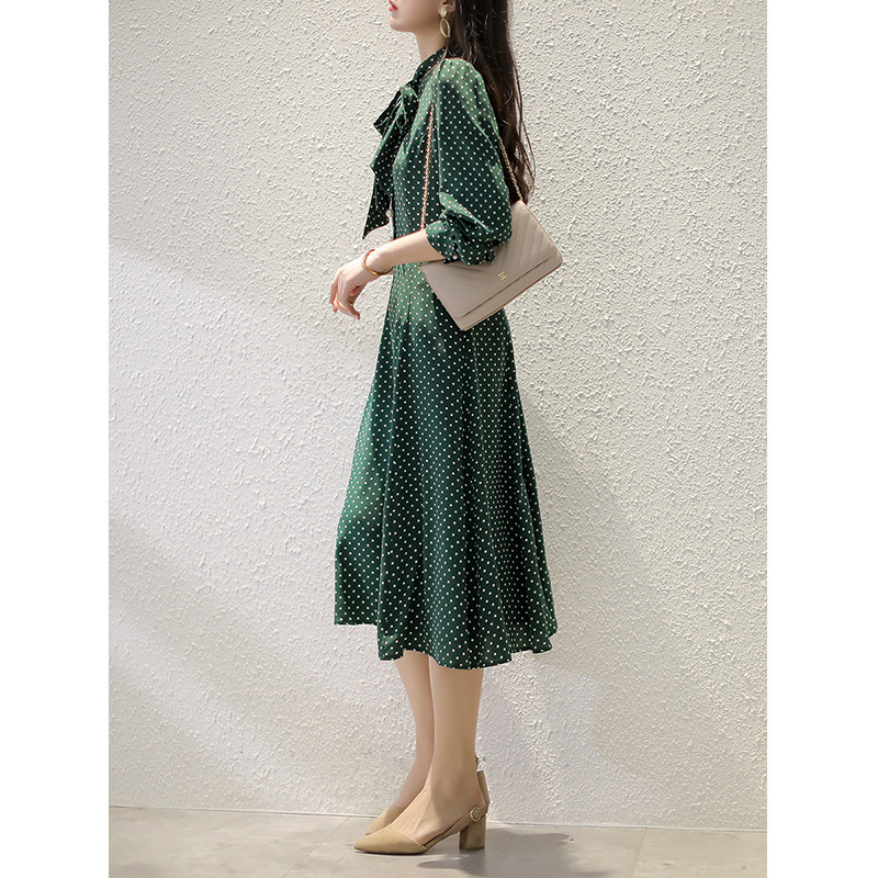 Minority Design Sense Tie-neck Autumn Retro Temperament Long Dress