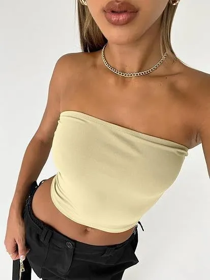 Casual Vest Slim fit Women's Tube Top Apricot - Shop at LoveMi