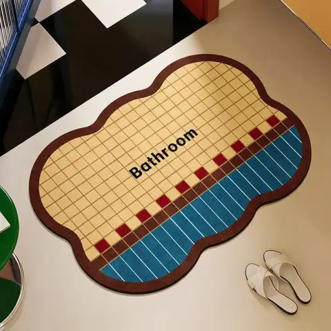Retro-style Bathroom Water-absorbent Non-slip and Wear-resistant Floor Mat