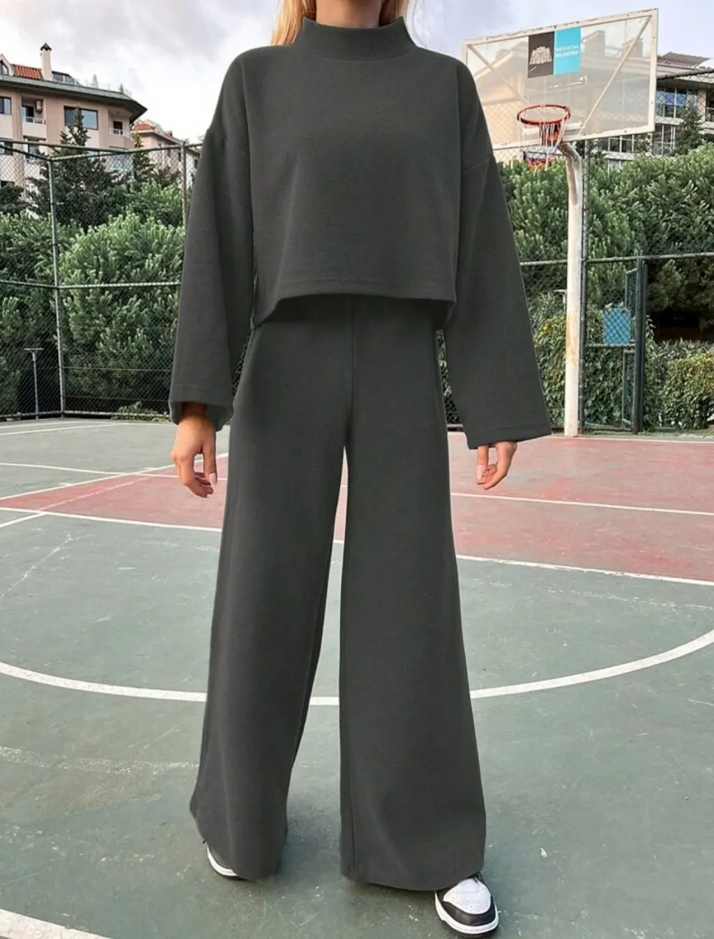 Casual Laid-back Style Knitted Long-sleeved Top Loose Comfortable Trousers Suit - Black