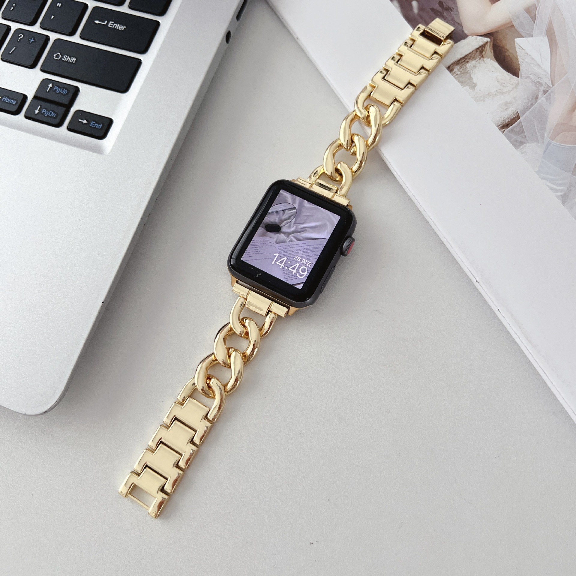 Single-row Denim Chain Metal Watch Strap 7
