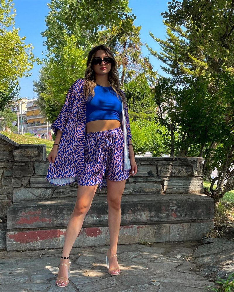 European And American Casual Fashion Printing T-shirt Shorts Set