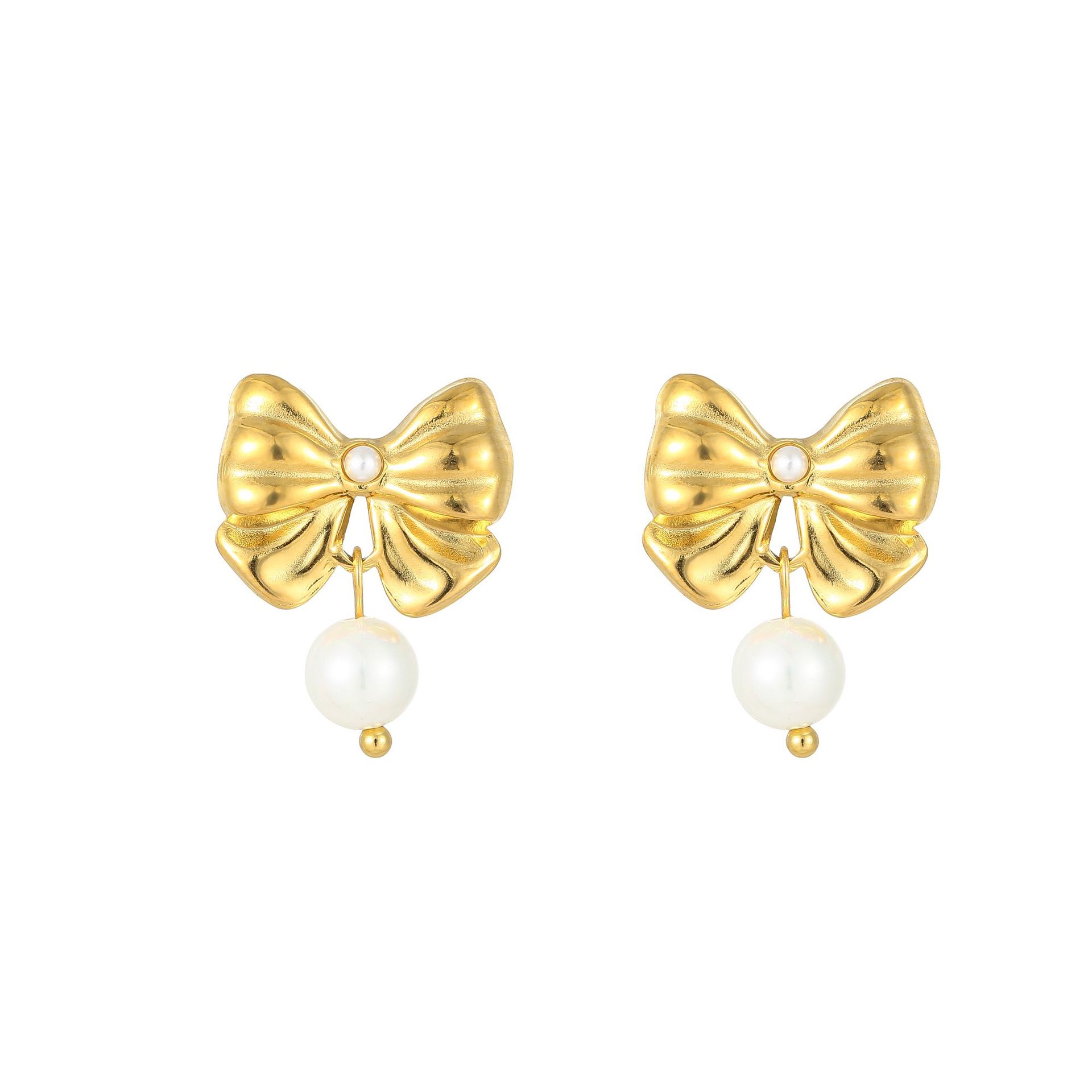 Titanium Steel Pearl Bow Nail Stainless Steel Earrings